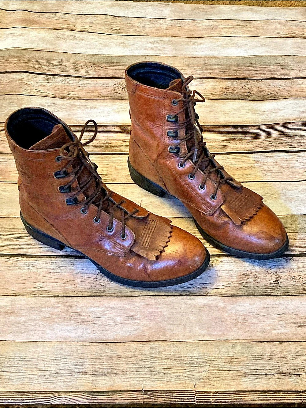 Ariat Lace-Up Fringe Boot Fringe Lace-Up Boots Brown US 6.5 B Wear inside heel